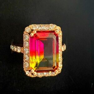 Fashion Rose Gold Plated Seven Color Crystal Ring Size 7